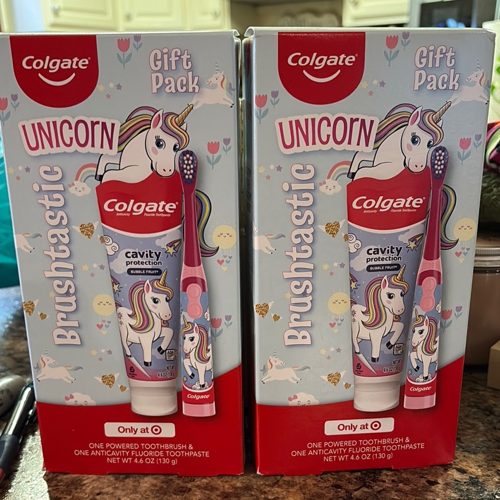 New in box sealed TWO PACK Unicorn Electric toothbrush Gift Pack - Pink